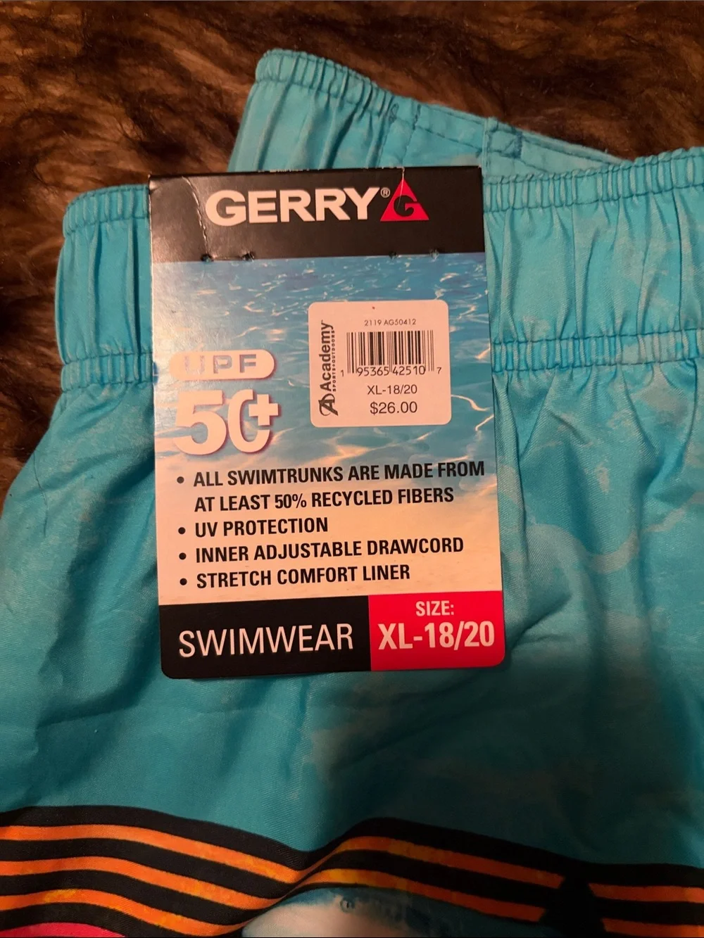 Gerry Shark Print Swim Shorts with Black and Orange Hem Stripes Size XL 18/20